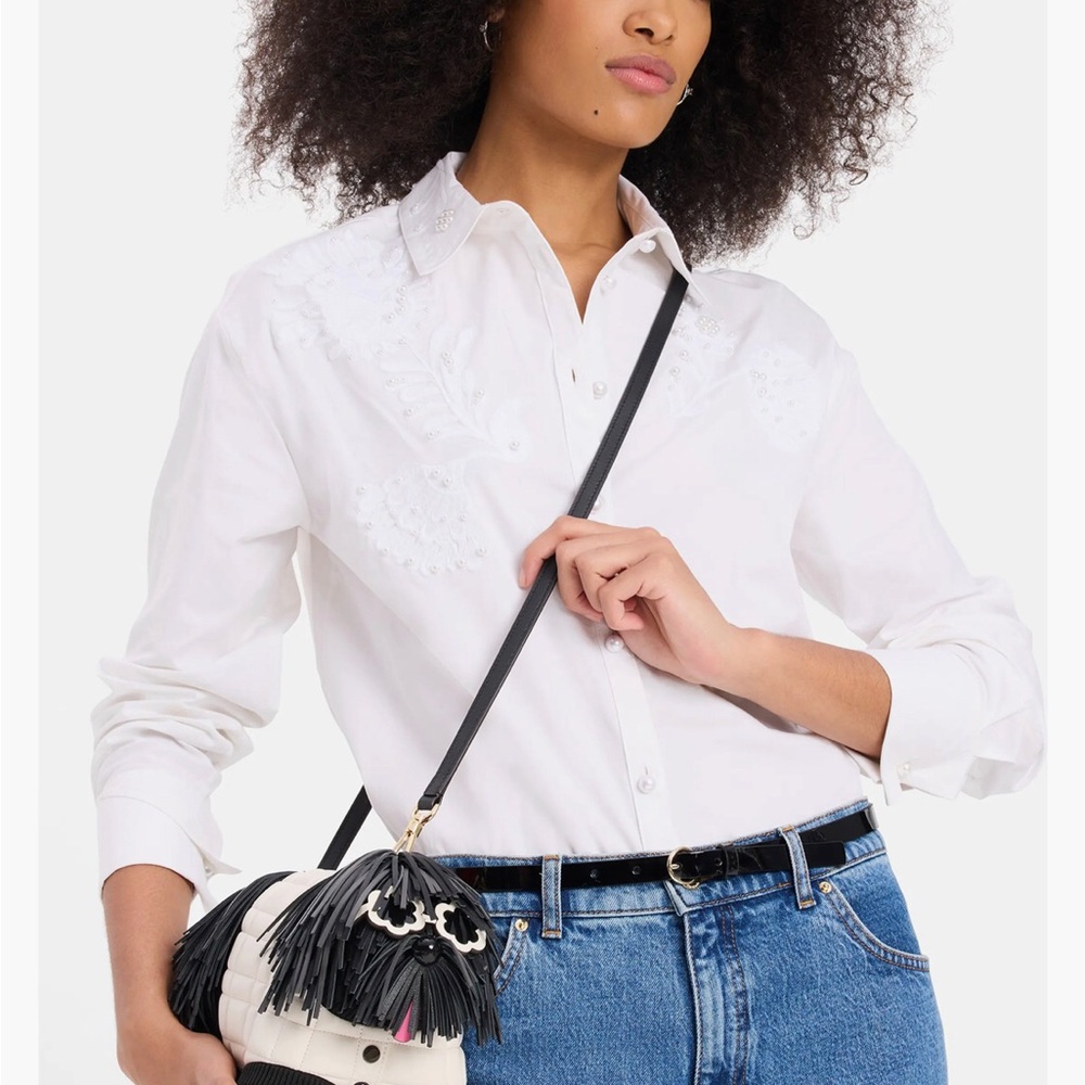 NWT Kate Spade Shaggy Dog Black White Fringe Crossbody Bag Novelty Whimsical - Picture 3 of 5